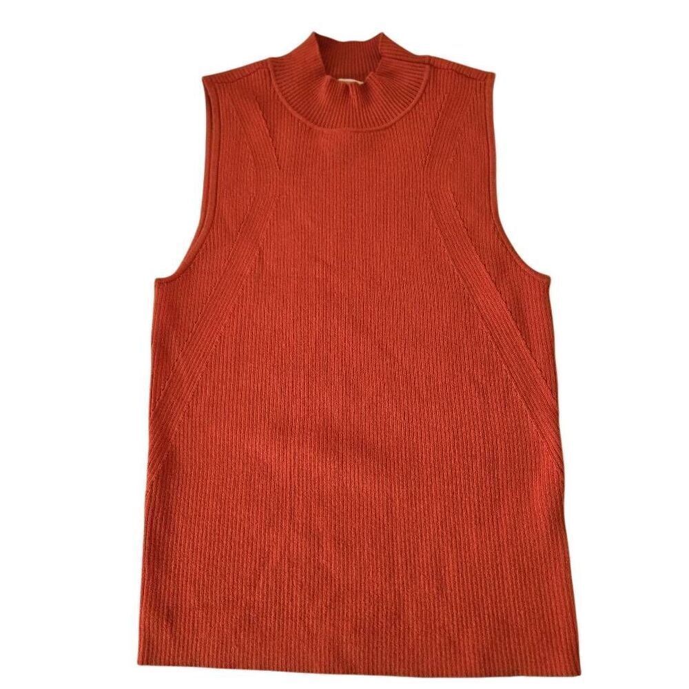 Michael Kors Womens Mock Neck Ribbed Sleeveless Sweater Tank Rust Orange Medium